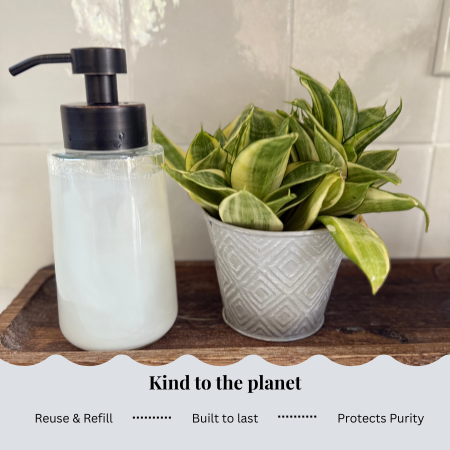 Castile Soap Gift Set – Organic Liquid Soap| Glass Foaming Dispenser | Turkish Cotton Towel