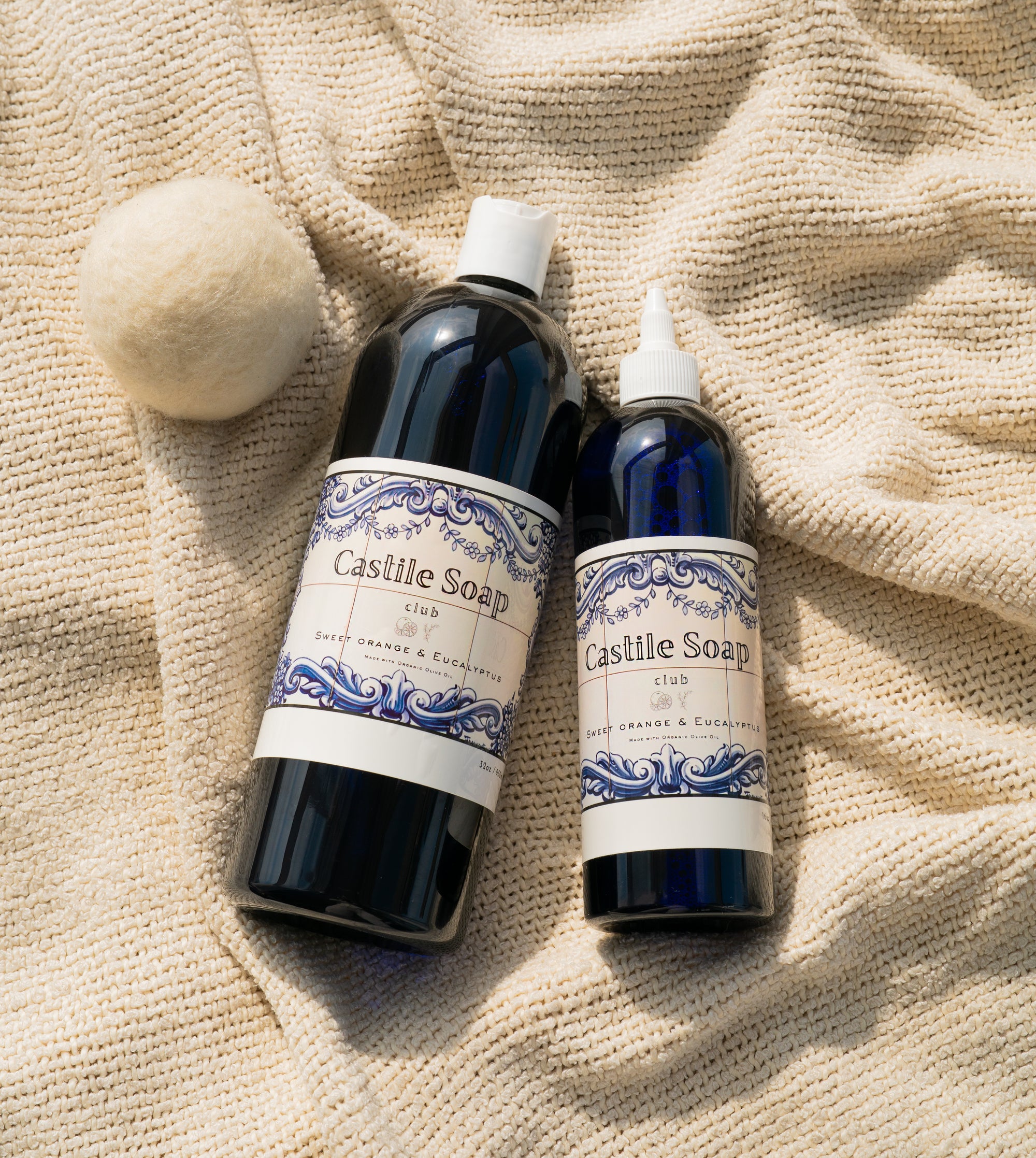 Castile soap starter duo with 32 oz and 16 oz bottles for sink and shower use