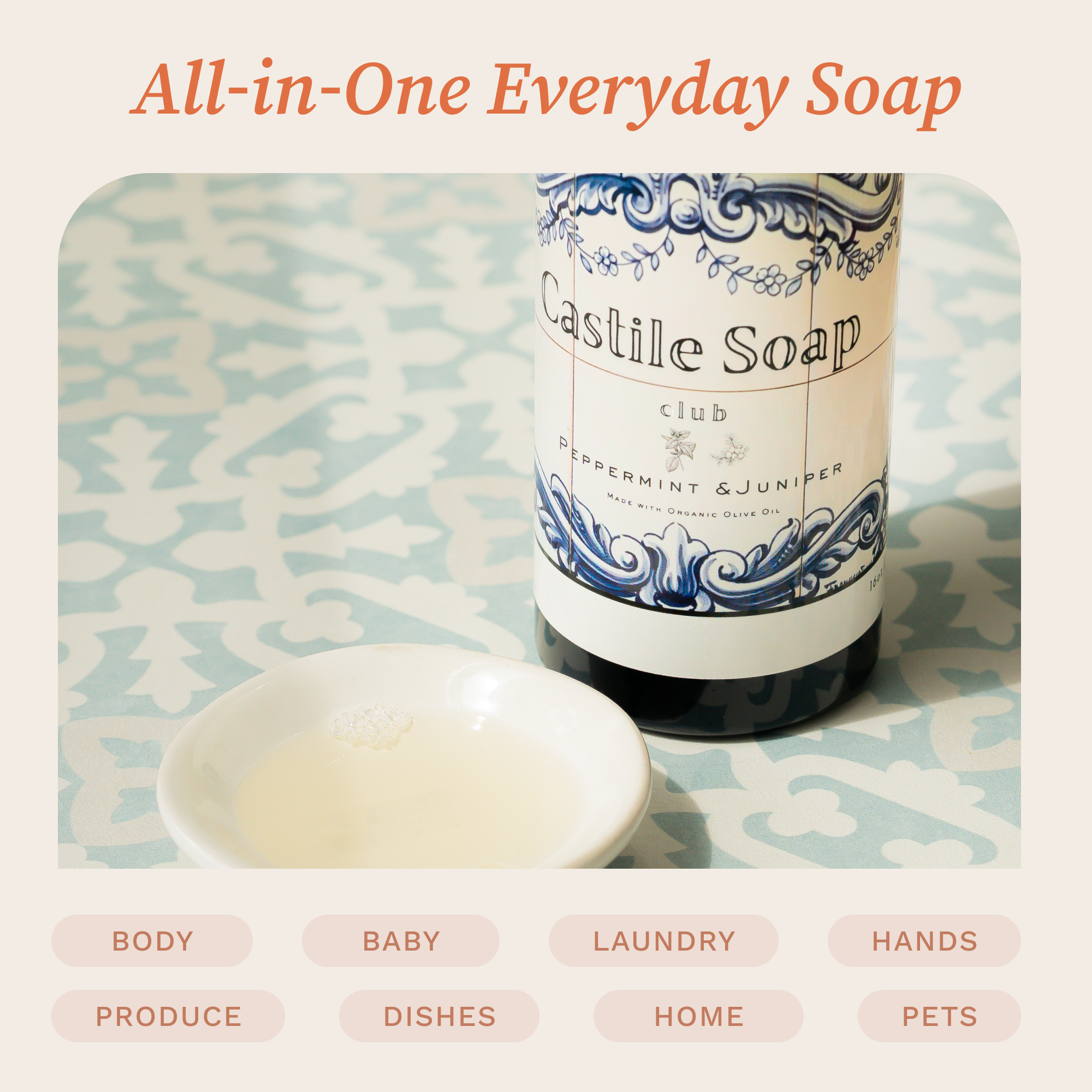 Organic Castile Soap made with Essential Oils| 32oz|